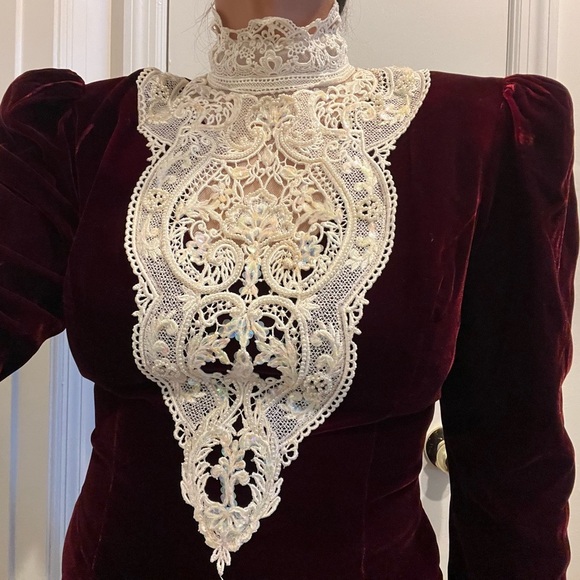 Vtg Jessica McClintock Velvet Hand Beaded Sequin Evening Gown Dress Burgundy 14 - Picture 6 of 17